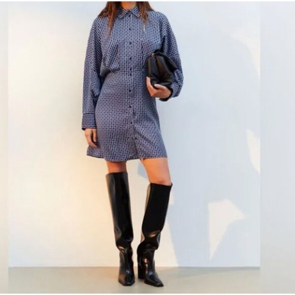 🛍️ NWT H&M Geometric button up shirt dress - Picture 1 of 8